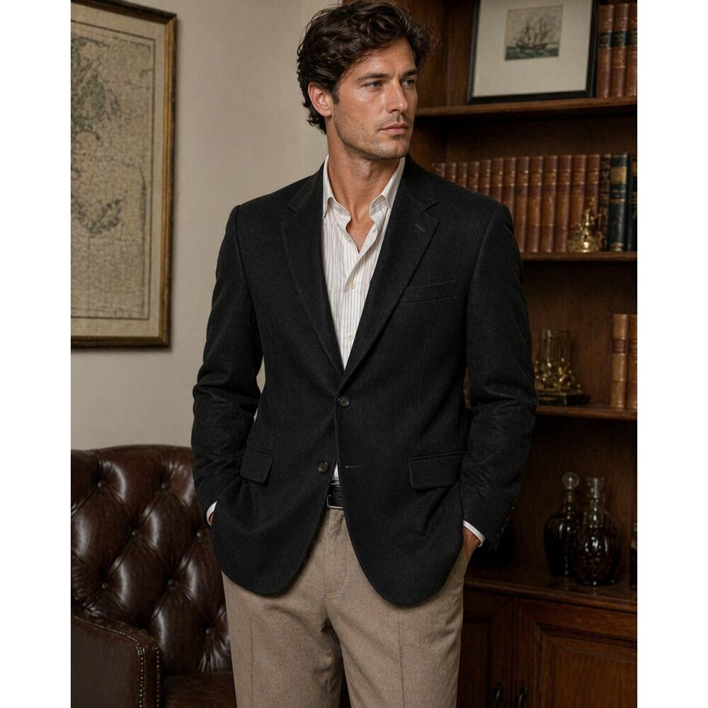 Vintage Justers Camel Hair Blazer Black Mens Large Classic Luxe USA